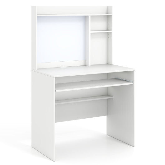 Compact Office Computer Desk with Hutch Magnetic Whiteboard-White W2B