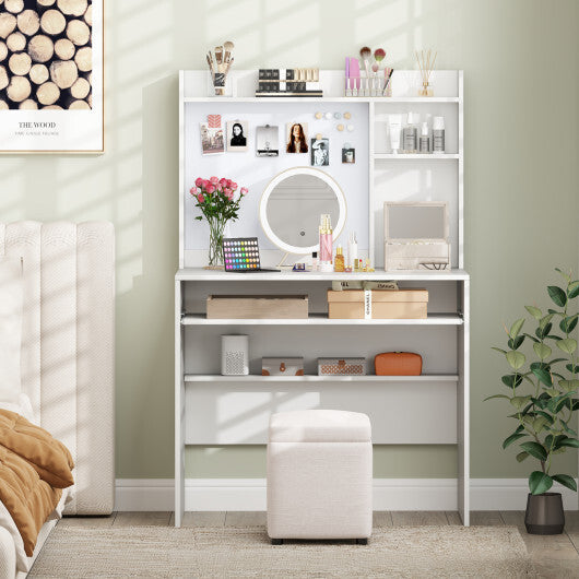 Compact Office Computer Desk with Hutch Magnetic Whiteboard-White W2B
