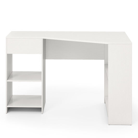 48 Inches L Shaped Corner Executive Computer Desk with Drawer-White W2B