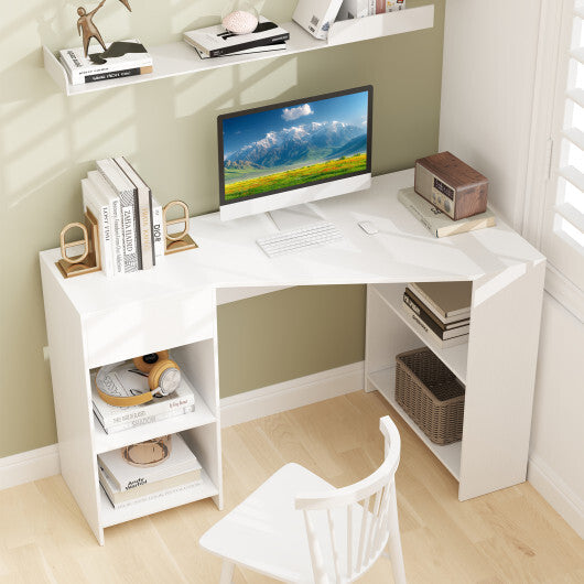 48 Inches L Shaped Corner Executive Computer Desk with Drawer-White W2B