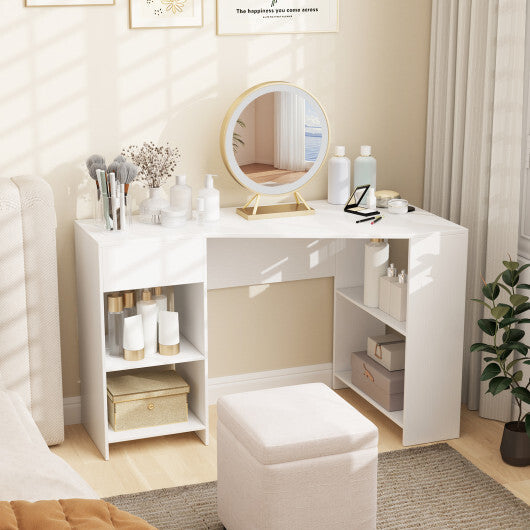 48 Inches L Shaped Corner Executive Computer Desk with Drawer-White W2B