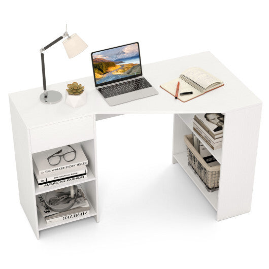 48 Inches L Shaped Corner Executive Computer Desk with Drawer-White W2B
