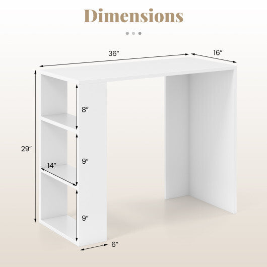 36 Inch White Computer Desk with 3 Open Shelves for Home Office Study-White W2B