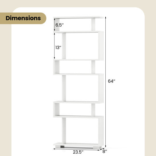 6-Tier Bookcase with Anti-Tipping Kit-White W2B