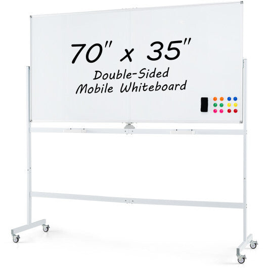 Rolling Double-Sided Magnetic Whiteboard on Wheels with Stand and Aluminum Alloy Frame-White