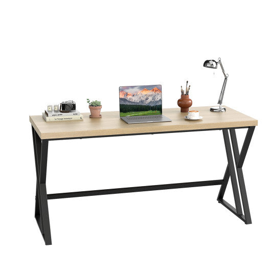 59 Inch Computer Desk with Heavy-duty Metal Frame and Crossbar-Gray
