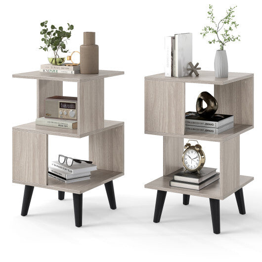 3-Tier Geometric Bookshelf Set of 2 with Open Storage Shelves W2B