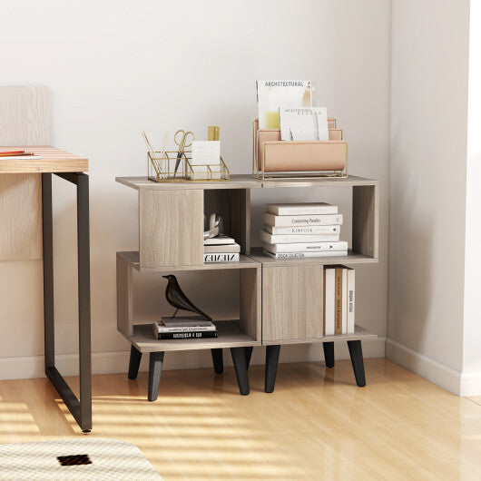 3-Tier Geometric Bookshelf Set of 2 with Open Storage Shelves W2B