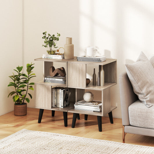 3-Tier Geometric Bookshelf Set of 2 with Open Storage Shelves W2B