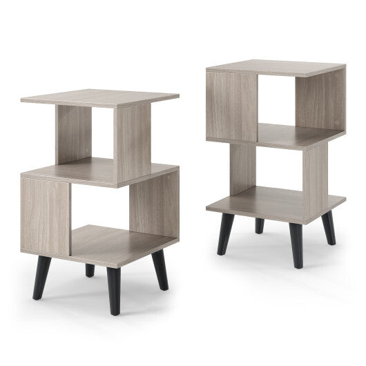 3-Tier Geometric Bookshelf Set of 2 with Open Storage Shelves W2B
