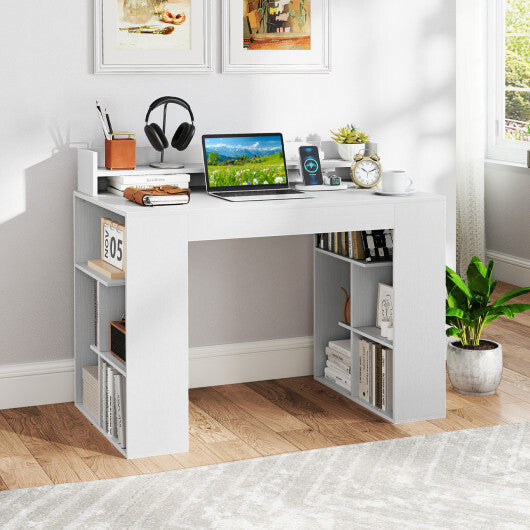43 Inch Computer Desk with Power Outlets and 2 Bookcases-White W2B
