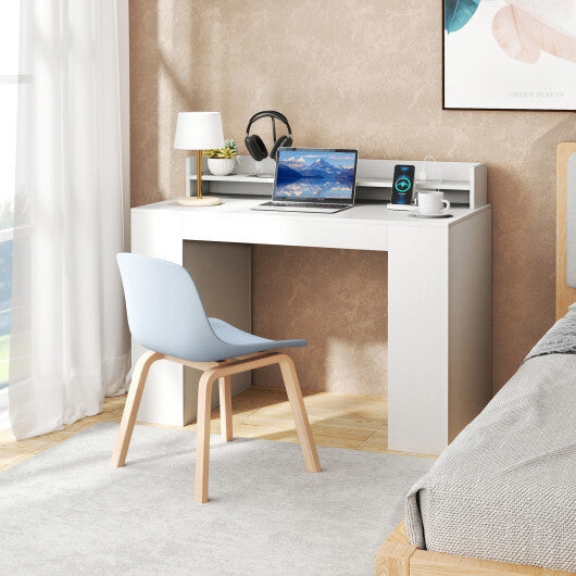 43 Inch Computer Desk with Power Outlets and 2 Bookcases-White W2B