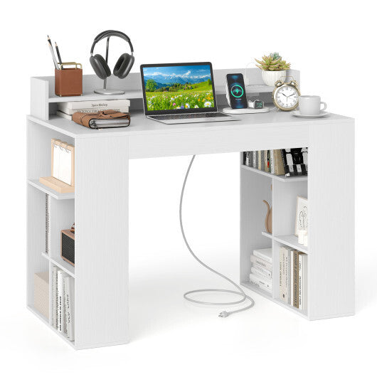 43 Inch Computer Desk with Power Outlets and 2 Bookcases-White W2B
