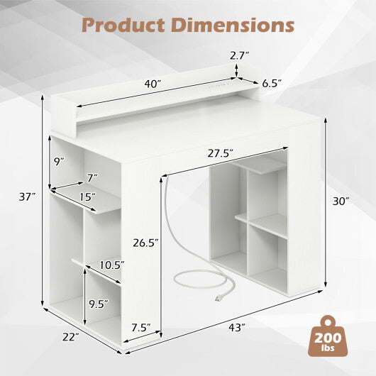 43 Inch Computer Desk with Power Outlets and 2 Bookcases-White W2B