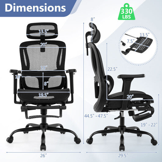 Ergonomic Office Chair Swivel Computer Desk Chair with Rotating Headrest-Black