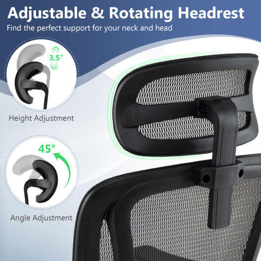 Ergonomic Office Chair Swivel Computer Desk Chair with Rotating Headrest-Black
