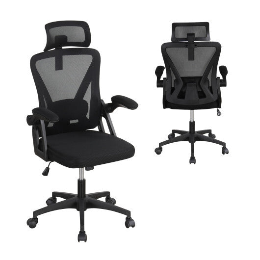 Ergonomic Mesh Office Chair with Adjustable Lumbar Support and Flip-up Armrests-Black W2B