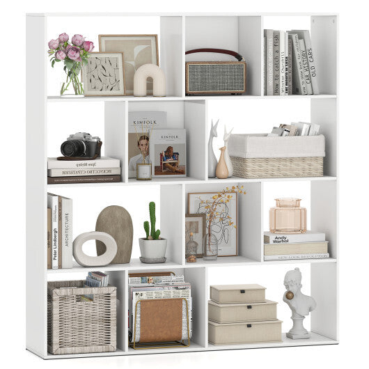 Open Shelf Bookcase 4-Tier Modern Bookshelf with 12 Storage Compartments-White W2B