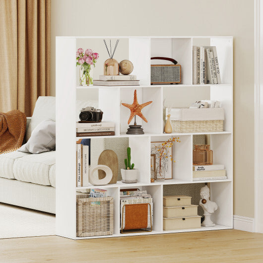 Open Shelf Bookcase 4-Tier Modern Bookshelf with 12 Storage Compartments-White W2B