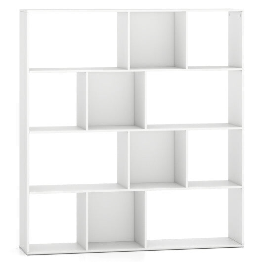 Open Shelf Bookcase 4-Tier Modern Bookshelf with 12 Storage Compartments-White W2B