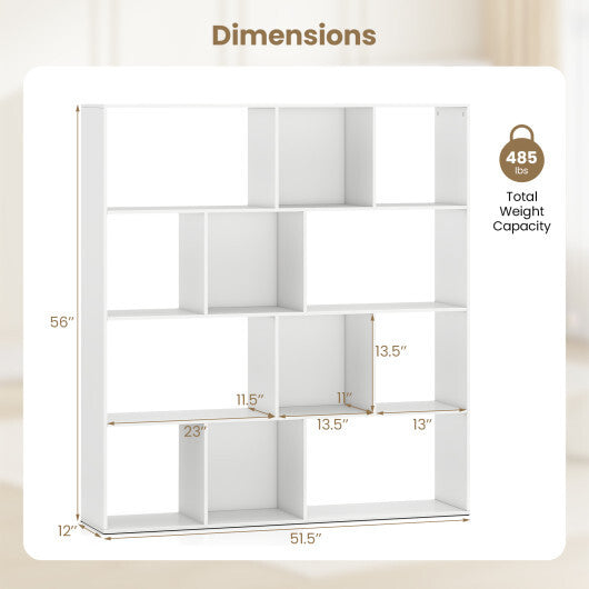 Open Shelf Bookcase 4-Tier Modern Bookshelf with 12 Storage Compartments-White W2B