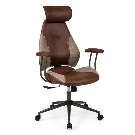 Ergonomic Office Chair Computer Desk Chair with 2D Headrest and Rocking Backrest-Brown