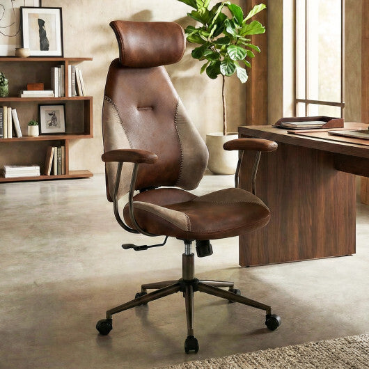 Ergonomic Office Chair Computer Desk Chair with 2D Headrest and Rocking Backrest-Brown
