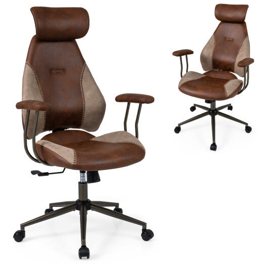 Ergonomic Office Chair Computer Desk Chair with 2D Headrest and Rocking Backrest-Brown