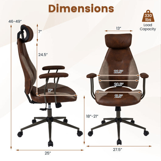 Ergonomic Office Chair Computer Desk Chair with 2D Headrest and Rocking Backrest-Brown
