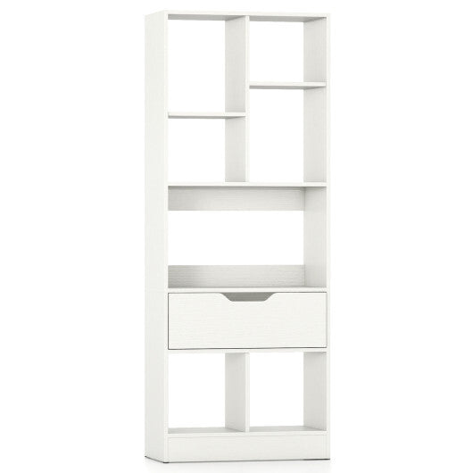 51inch Tall Freestanding Bookcase with Drawer 7-Cube Storage Organizer-Natural