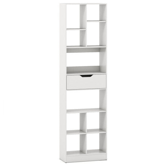 71inch Tall Freestanding Bookcase with Drawer 10-Cube Storage Organizer-White