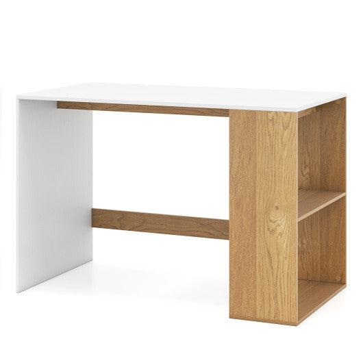 44 Inch Wooden Computer Desk with Bookshelf for Small Space-White and Natural W2B