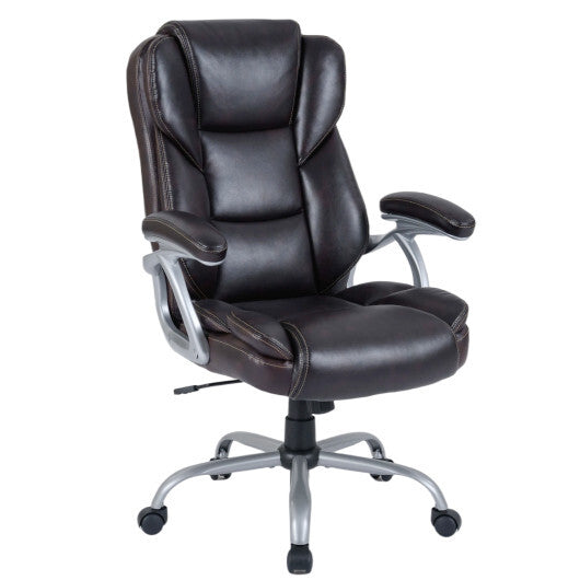 Executive Office Chair Leather Ergonomic Computer Desk Chair with Padded Seat and Armrests-Brown W2B