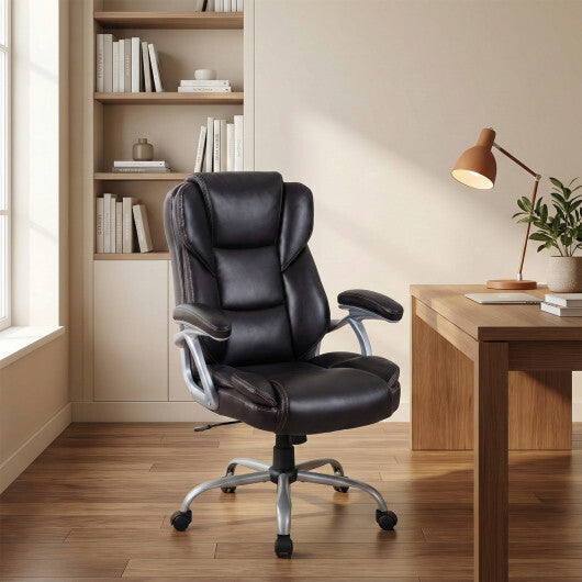 Executive Office Chair Leather Ergonomic Computer Desk Chair with Padded Seat and Armrests-Brown W2B