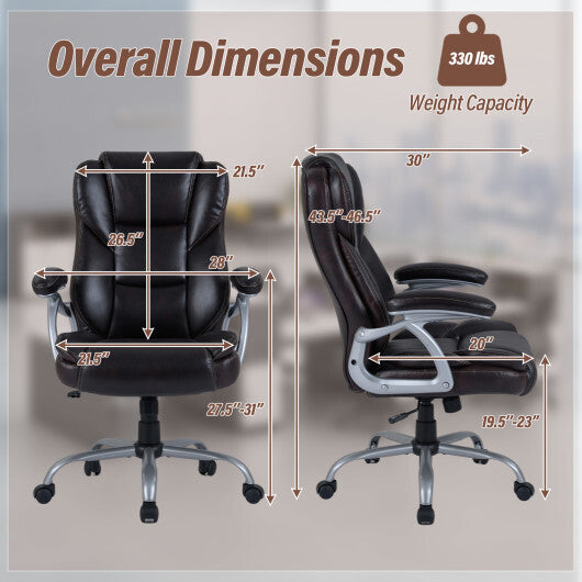 Executive Office Chair Leather Ergonomic Computer Desk Chair with Padded Seat and Armrests-Brown W2B