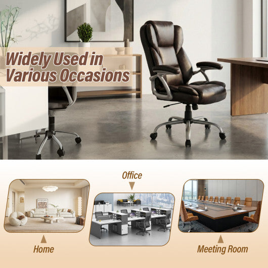 Executive Office Chair Leather Ergonomic Computer Desk Chair with Padded Seat and Armrests-Brown W2B