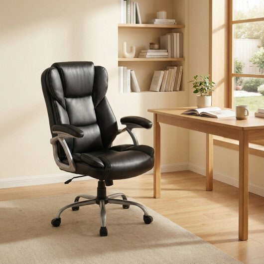 Executive Office Chair Leather Ergonomic Computer Desk Chair with Padded Seat and Armrests-Brown W2B