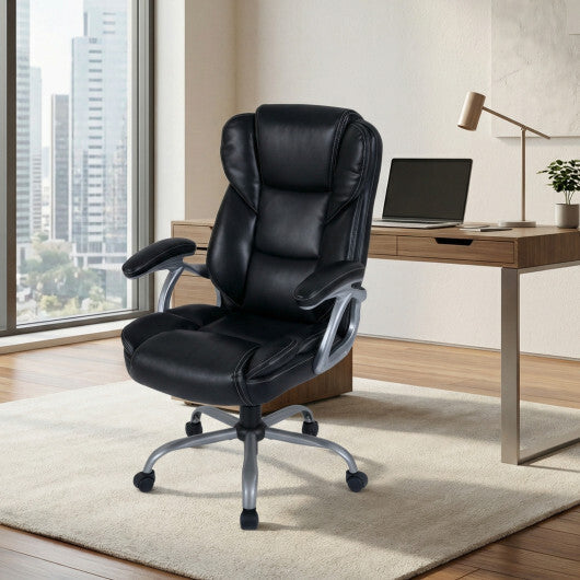 Executive Office Chair Leather Ergonomic Computer Desk Chair with Padded Seat and Armrests-Brown W2B