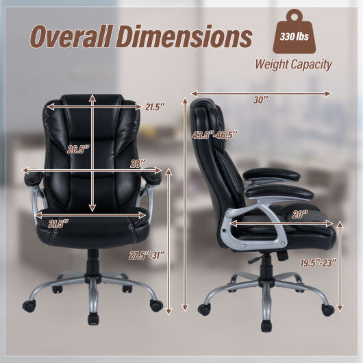 Executive Office Chair Leather Ergonomic Computer Desk Chair with Padded Seat and Armrests-Brown W2B