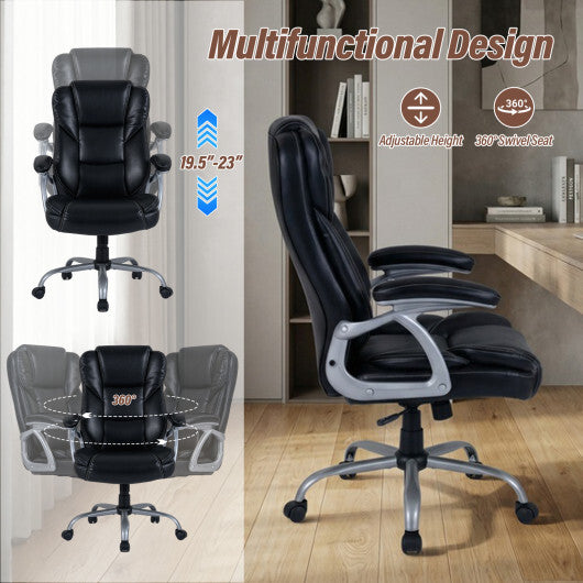 Executive Office Chair Leather Ergonomic Computer Desk Chair with Padded Seat and Armrests-Brown W2B