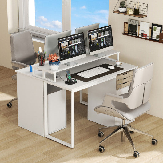 Modern Computer Desk with Power Outlets and File Drawer-White W2B