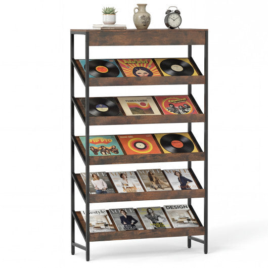 6-Tier Tall Freestanding Bookshelf with Angled Shelves for Home Office-Rustic Brown W2B