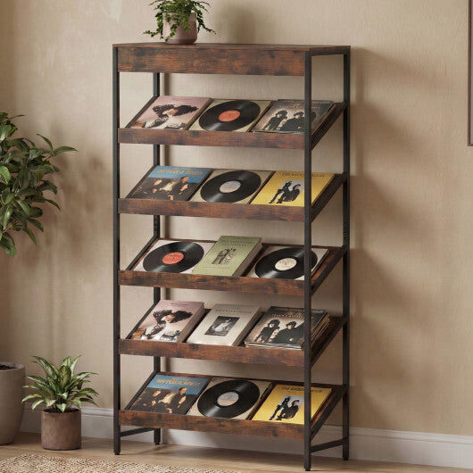 6-Tier Tall Freestanding Bookshelf with Angled Shelves for Home Office-Rustic Brown W2B