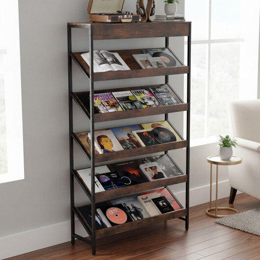 6-Tier Tall Freestanding Bookshelf with Angled Shelves for Home Office-Rustic Brown W2B