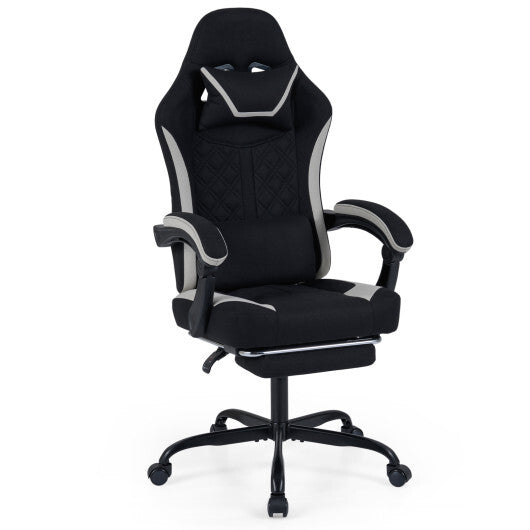 Gaming Chair Height Adjustable Computer Chair with Headrest Footrest & 360 Swivel Seat-Black W2B