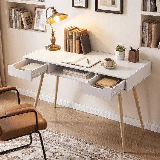 42.5" Mid Century Modern Writing Desk with Metal Leg and Drawers-Rustic Brown W2B