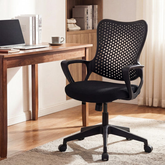 Ergonomic Office Chair Height Adjustable Computer Desk Chair with Breathable Butterfly Back-Black W2B