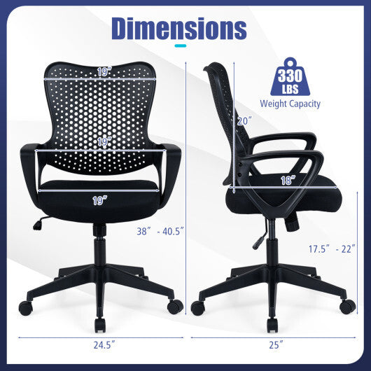Ergonomic Office Chair Height Adjustable Computer Desk Chair with Breathable Butterfly Back-Black W2B