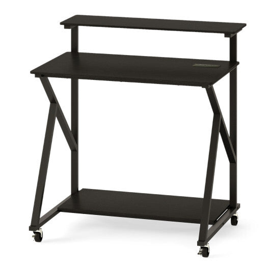 32 Inch Rolling Computer Desk for Small Spaces with Power Outlets-Black W2B