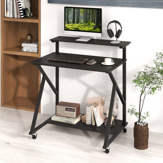 32 Inch Rolling Computer Desk for Small Spaces with Power Outlets-Black W2B